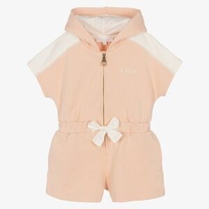 Chloé Chloe Girls Lace Trim Hooded Romper Pink Size 5 Year 5Y New with tags $256